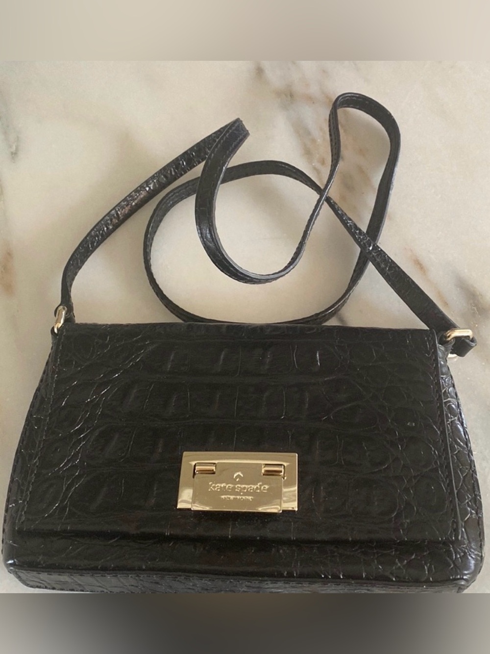 Kate Spade | Fiona Orchard Valley Black Croc Embossed Leather Crossbody - EUC